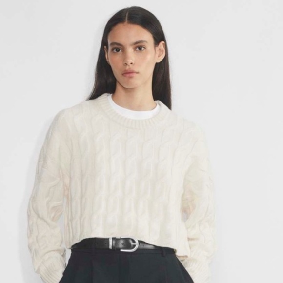 Aritzia Tops - Aritzia Babaton Glory Merino Wool White Cable Knit Cropped Sweater